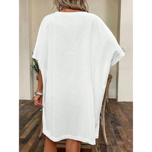 SHEIN Shein Womens Dress M / White SHEIN - Contrast Lace Batwing Sleeve Tunic Dress