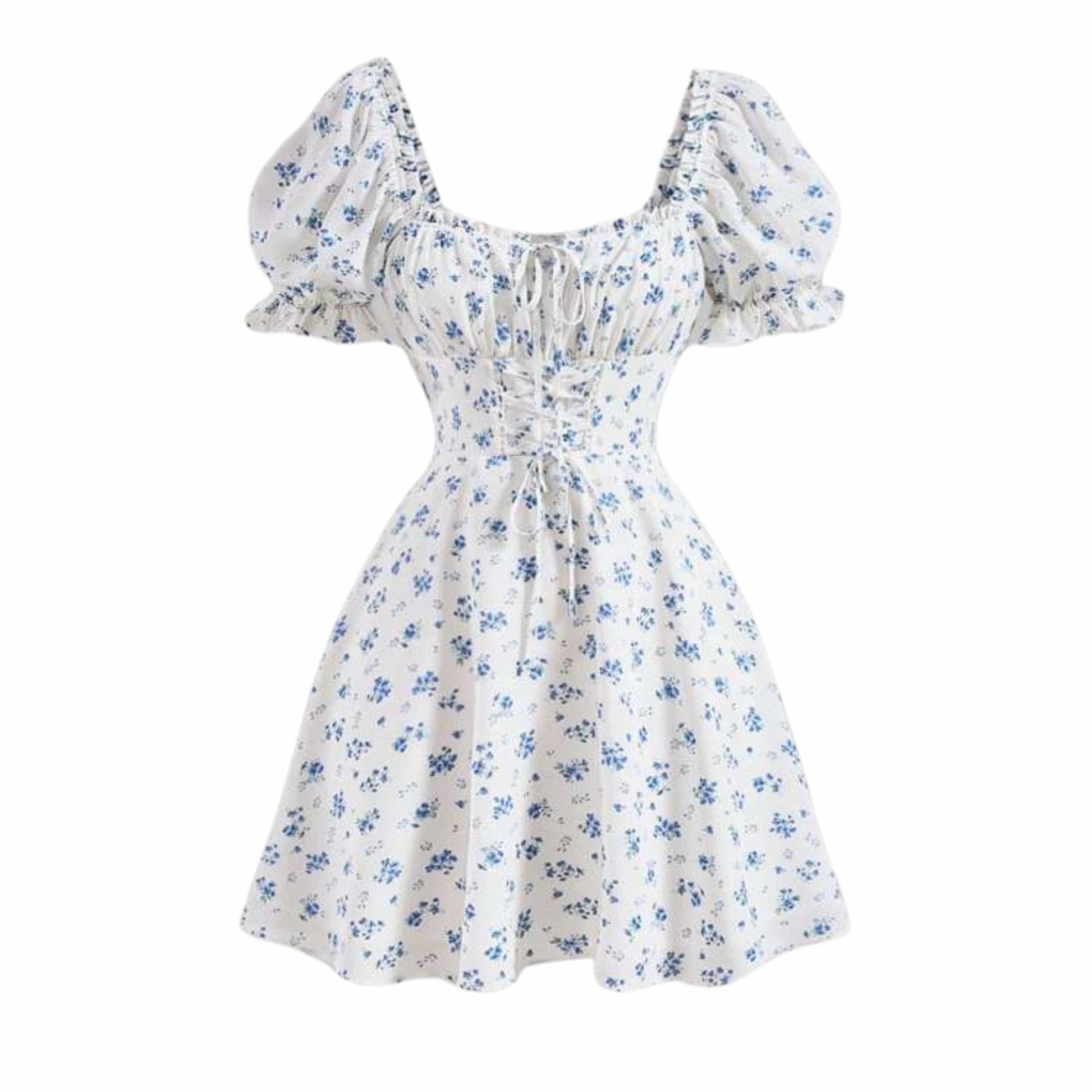 SHEIN Shein Womens Dress S / White SHEIN - Floral Print Sweetheart Neck Tie Waist Dress
