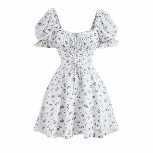 SHEIN Shein Womens Dress S / White SHEIN - Floral Print Sweetheart Neck Tie Waist Dress