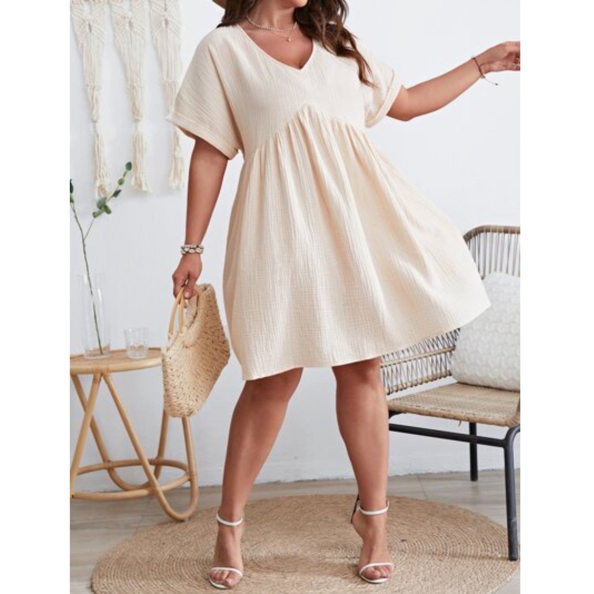 SHEIN Shein Womens Dress XXXL / Beige SHEIN - Folded Sleeves Short Dress