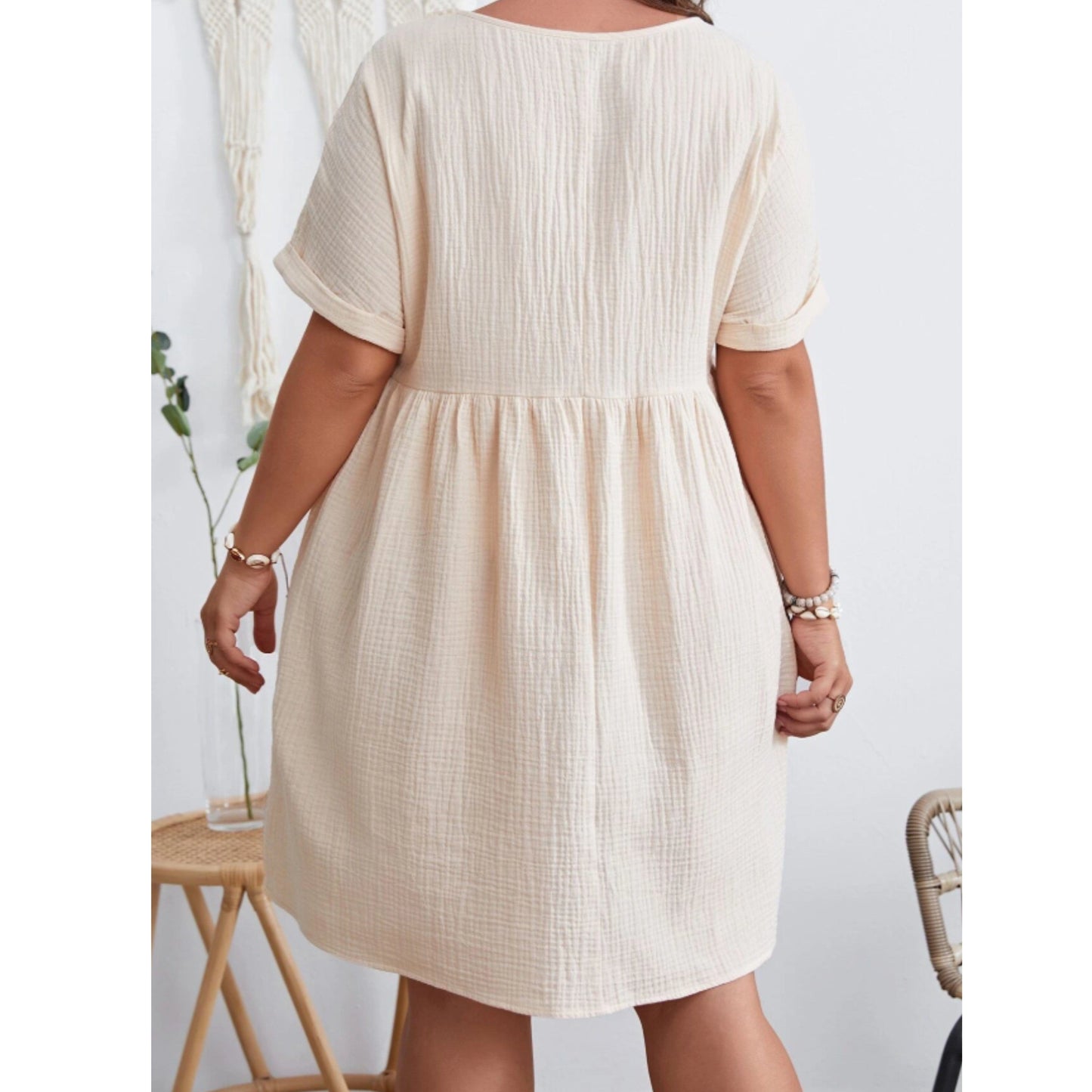 SHEIN Shein Womens Dress XXXL / Beige SHEIN - Folded Sleeves Short Dress