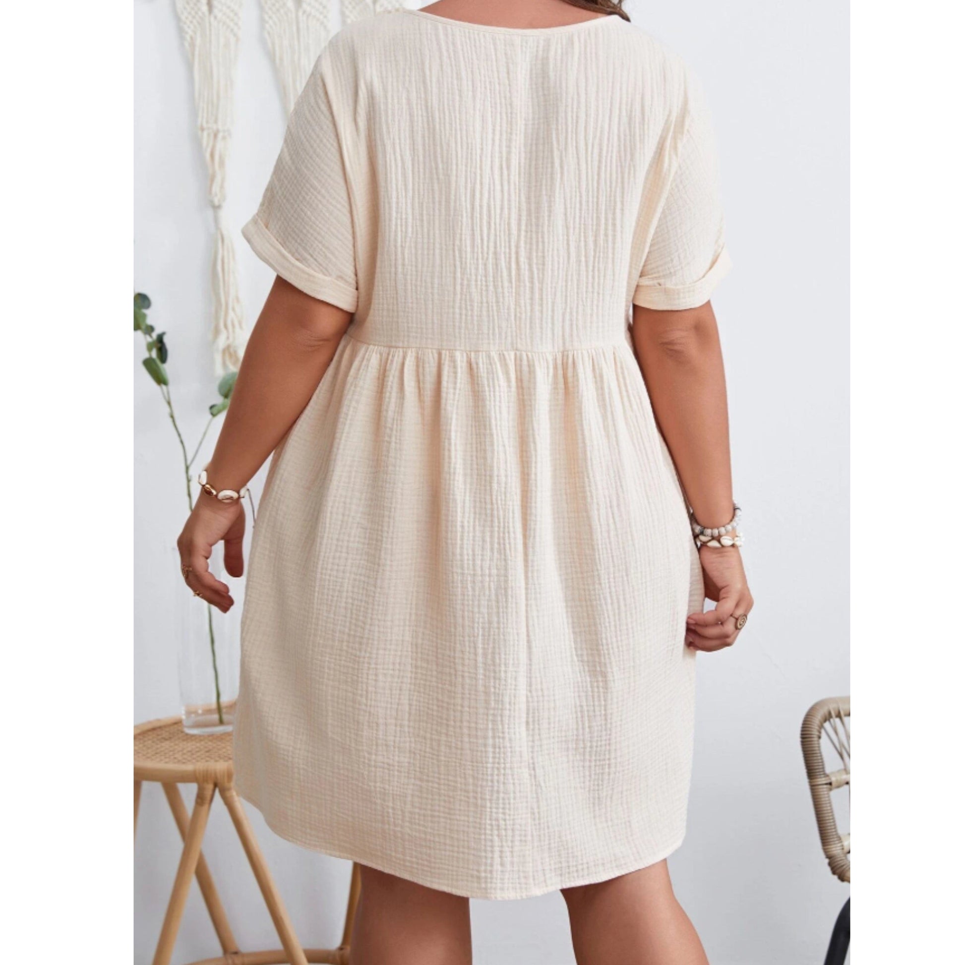 SHEIN Shein Womens Dress XXXL / Beige SHEIN - Folded Sleeves Short Dress