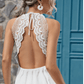 SHEIN Shein Womens Dress M / White SHEIN - knotted Back Open Dress with Embellished Lace Insert