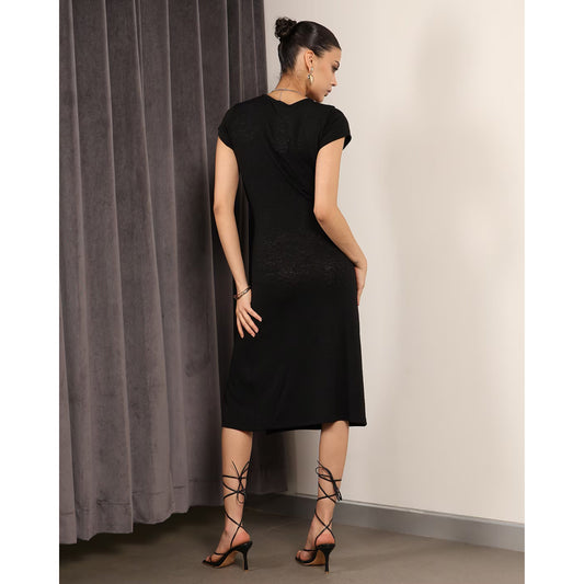 SHEIN Shein Womens Dress M / Black SHEIN - Knotted Short Sleeve Dress