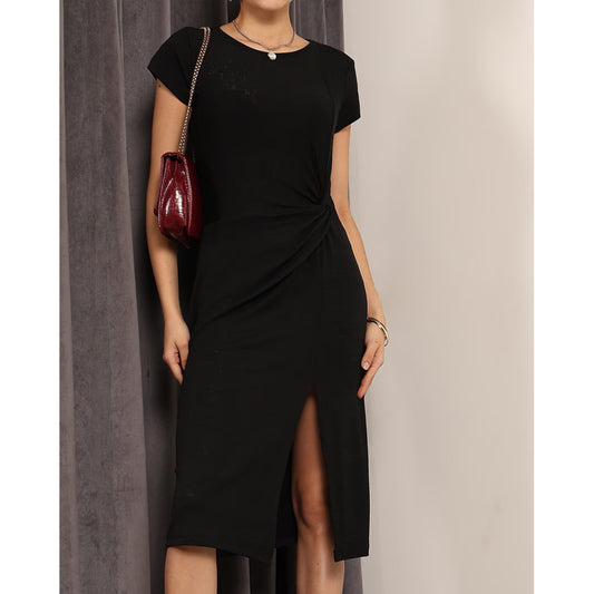 SHEIN Shein Womens Dress M / Black SHEIN - Knotted Short Sleeve Dress