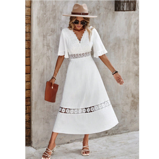 SHEIN Shein Womens Dress M / White SHEIN - Lace Design Mid Dress