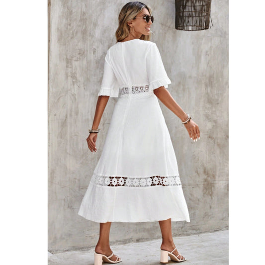 SHEIN Shein Womens Dress M / White SHEIN - Lace Design Mid Dress