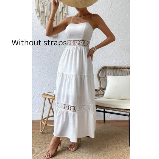 SHEIN Shein Womens Dress S / White SHEIN -  Lace Ruffle Bustier long Dress