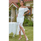 SHEIN Shein Womens Dress S / White SHEIN - Off-Shoulder Embroidered Flower Decorated White long Dress