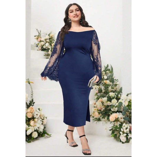 SHEIN Shein Womens Dress XL / Navy SHEIN - Off Shoulder Lace Bell Sleeve Split Thigh Dress