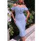 SHEIN Shein Womens Dress L / Blue SHEIN - Off Shoulder Lace midi dress