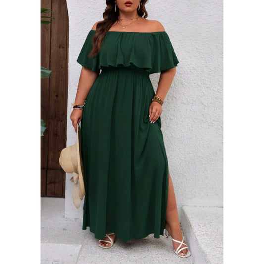 SHEIN Shein Womens Dress L / Green SHEIN - Off Shoulder Ruffled Hem Dress