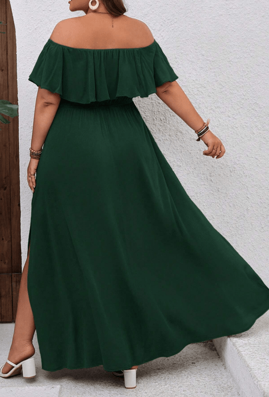 SHEIN Shein Womens Dress L / Green SHEIN - Off Shoulder Ruffled Hem Dress