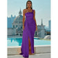 SHEIN Shein Womens Dress XL / Purple SHEIN - One Shoulder Wrap Hem Satin Floor Length Formal Gown