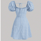 SHEIN Shein Womens Dress S / Multi-Color Shein - Plaid Print Backless Tie Puff Sleeve Dress