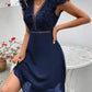 SHEIN Shein Womens Dress L / Navy SHEIN -  Plant Print Butterfly Sleeve Guipure Lace Insert Dress