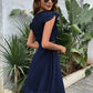 SHEIN Shein Womens Dress L / Navy SHEIN -  Plant Print Butterfly Sleeve Guipure Lace Insert Dress