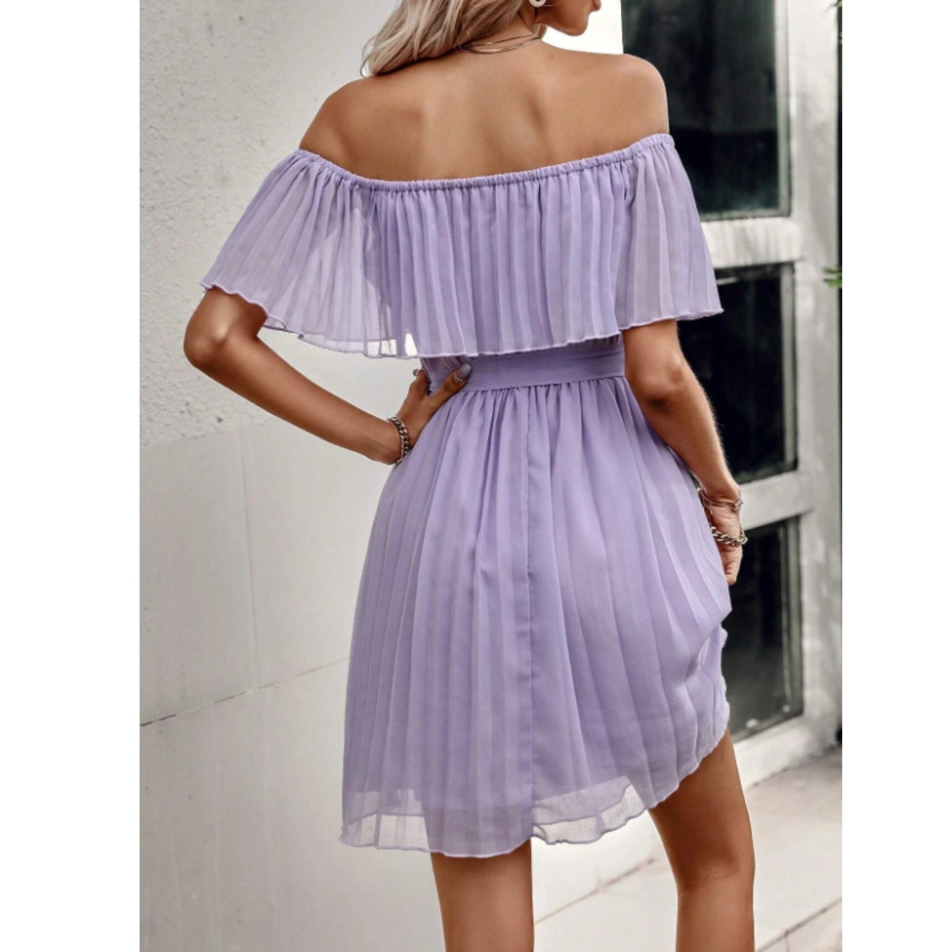 SHEIN Shein Womens Dress M / Purple SHEIN - Pleated ruffle short dress