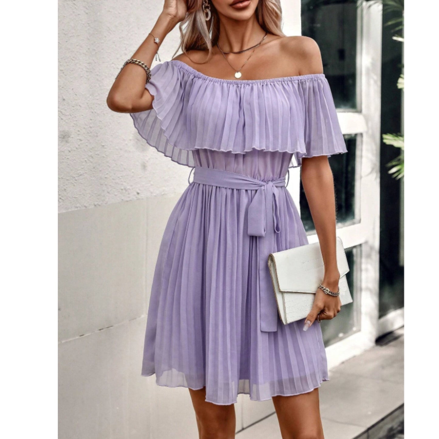 SHEIN Shein Womens Dress M / Purple SHEIN - Pleated ruffle short dress