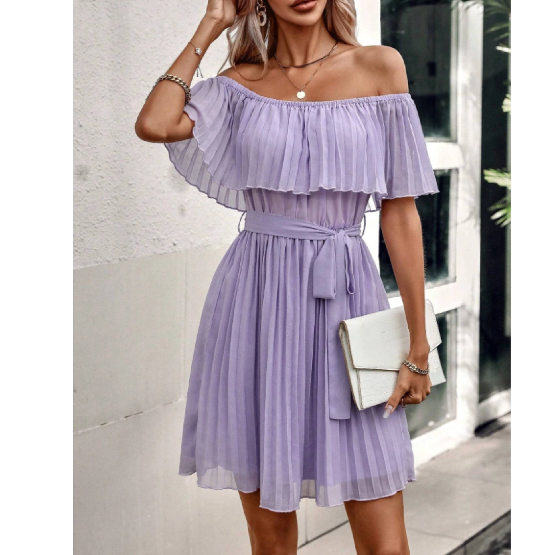 SHEIN Shein Womens Dress M / Purple SHEIN - Pleated ruffle short dress
