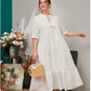 SHEIN Shein Womens Dress XXL / White SHEIN -  Plus Size Polka Dot Print Ruffle Hem Embroidered Hoop Dress