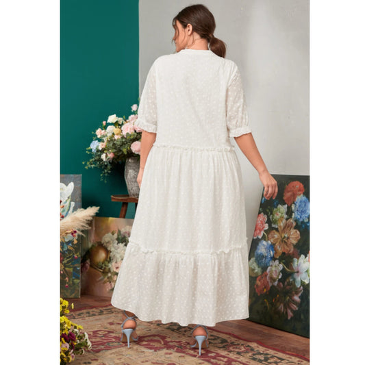 SHEIN Shein Womens Dress XXL / White SHEIN -  Plus Size Polka Dot Print Ruffle Hem Embroidered Hoop Dress
