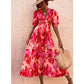 SHEIN Shein Womens Dress S / Multi-Color SHEIN - Puff Sleeve Hollow Out Floral Print Dress