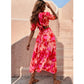 SHEIN Shein Womens Dress S / Multi-Color SHEIN - Puff Sleeve Hollow Out Floral Print Dress