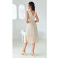 SHEIN Shein Womens Dress S / Beige SHEIN - Ruched Bust Pleated midi Dress