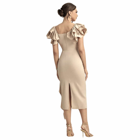 SHEIN Shein Womens Dress S / Light Beige SHEIN - Ruffle Sold Color Mid Dress