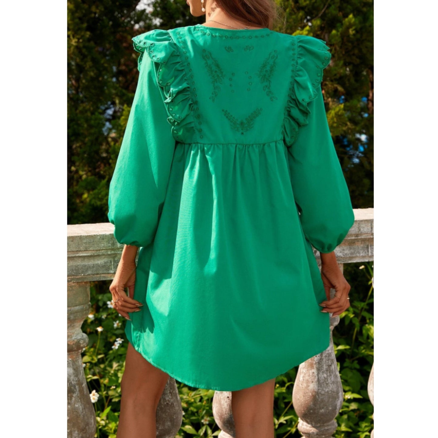 SHEIN Shein Womens Dress S / Green SHEIN - Ruffle stitch Long sleeve short dress