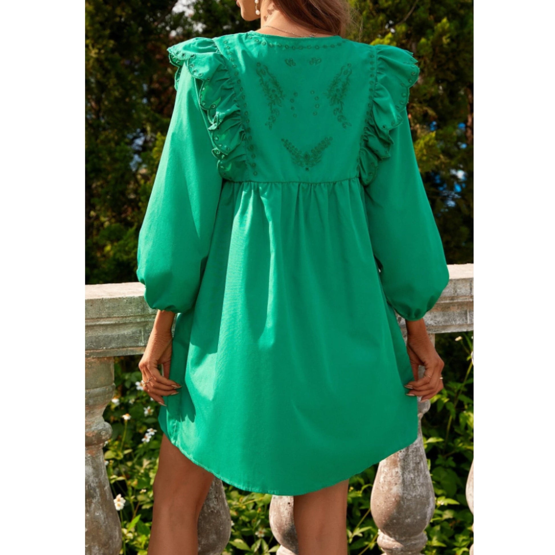 SHEIN Shein Womens Dress S / Green SHEIN - Ruffle stitch Long sleeve short dress