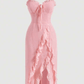 SHEIN Shein Womens Dress S / Pink SHEIN - Ruffle Trim Asymmetrical Hem Cami Dress