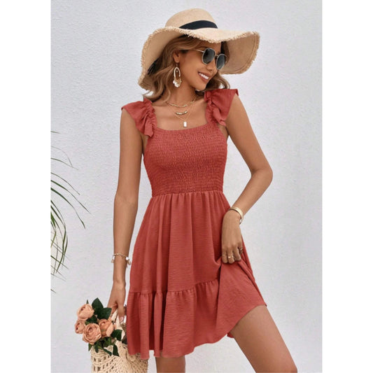 SHEIN Shein Womens Dress XL / Orange SHEIN - Ruffled Hem Short Dress