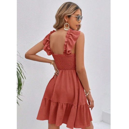 SHEIN Shein Womens Dress XL / Orange SHEIN - Ruffled Hem Short Dress