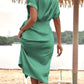 SHEIN Shein Womens Dress M / Green SHEIN -  Solid Batwing Sleeve Wrap Satin Dress