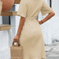 SHEIN Shein Womens Dress L / Beige SHEIN -  Solid Belted Shirt Dress