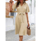 SHEIN Shein Womens Dress L / Beige SHEIN -  Solid Belted Shirt Dress