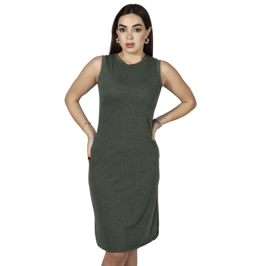 SHEIN Shein Womens Dress S / Dark green SHEIN - Solid crew neck side split midi dress
