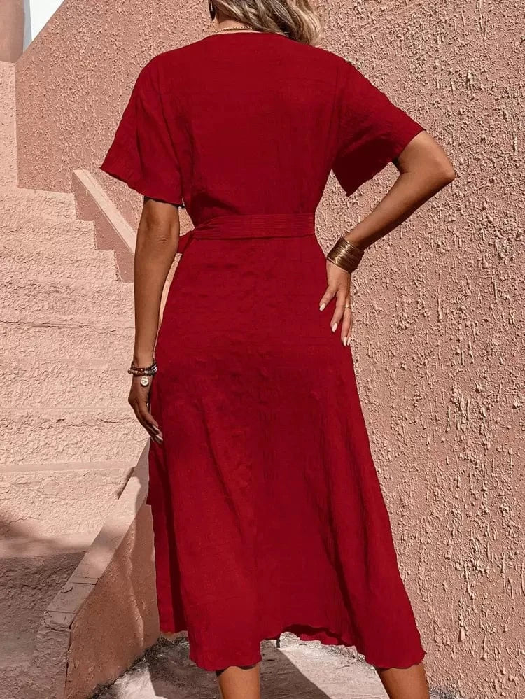 SHEIN Shein Womens Dress L / Red SHEIN - Solid Knot Side Wrap Dress