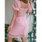 SHEIN Shein Womens Dress SHEIN - Solid Puff Sleeve Sweetheart Neck Dress