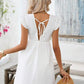 SHEIN Shein Womens Dress L / White SHEIN - Solid Ruffle Trim Smock Dress