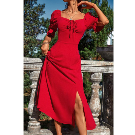 SHEIN Shein Womens Dress S / Red SHEIN - Solid side leg midi dress