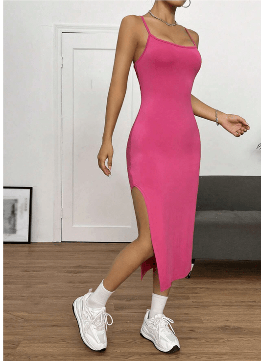SHEIN Shein Womens Dress Petite XS / Pink SHEIN - Solid Split Thigh Cami Dress