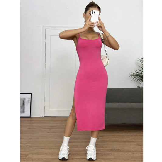 SHEIN Shein Womens Dress Petite XS / Pink SHEIN - Solid Split Thigh Cami Dress