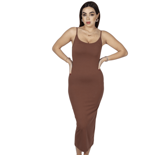 SHEIN Shein Womens Dress S / Brown SHEIN - Solid square neck long dress