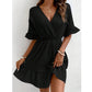 SHEIN Shein Womens Dress L / Black SHEIN - Surplice Neck Flounce Sleeve Ruffle Hem Dress