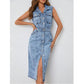 SHEIN Shein Womens Dress L / Blue SHEIN - Tall Flap Pocket Button Front Denim Dress