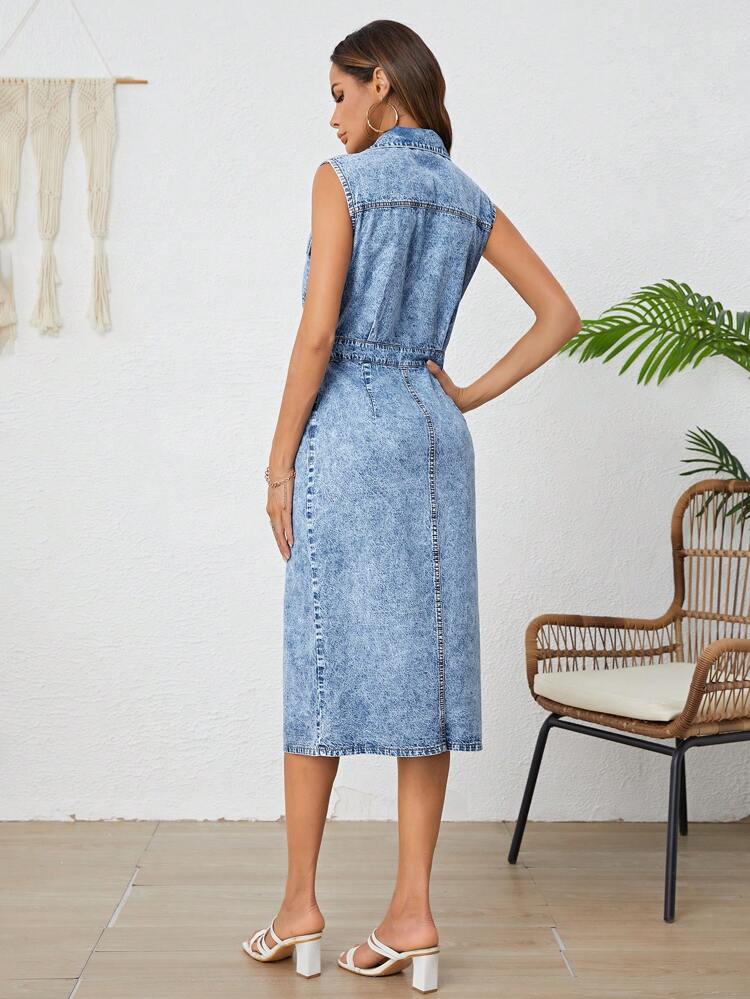 SHEIN Shein Womens Dress L / Blue SHEIN - Tall Flap Pocket Button Front Denim Dress