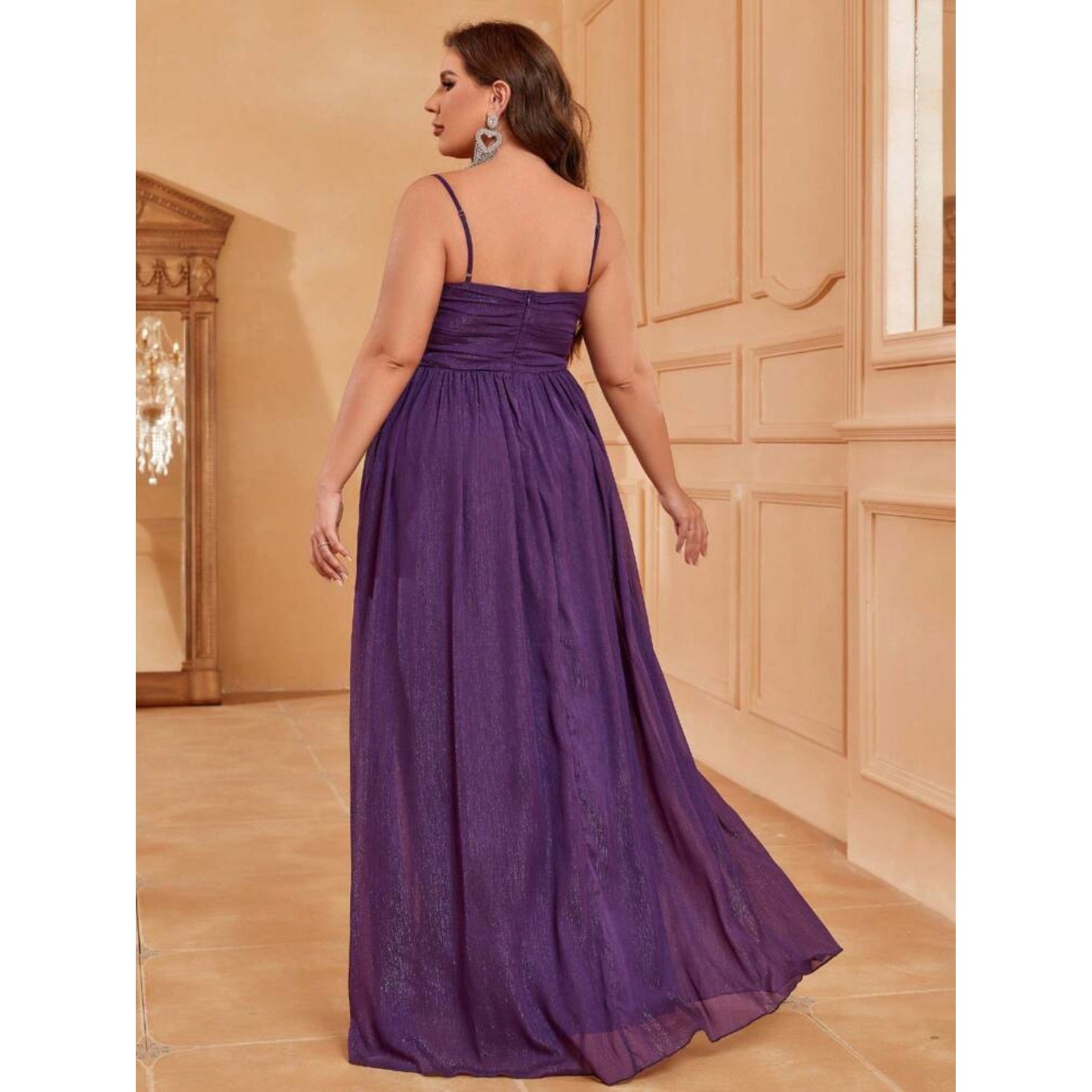 SHEIN Shein Womens Dress M / Purple SHEIN - Talla grande Vestido de dama de honor de tirantes fruncido brillante